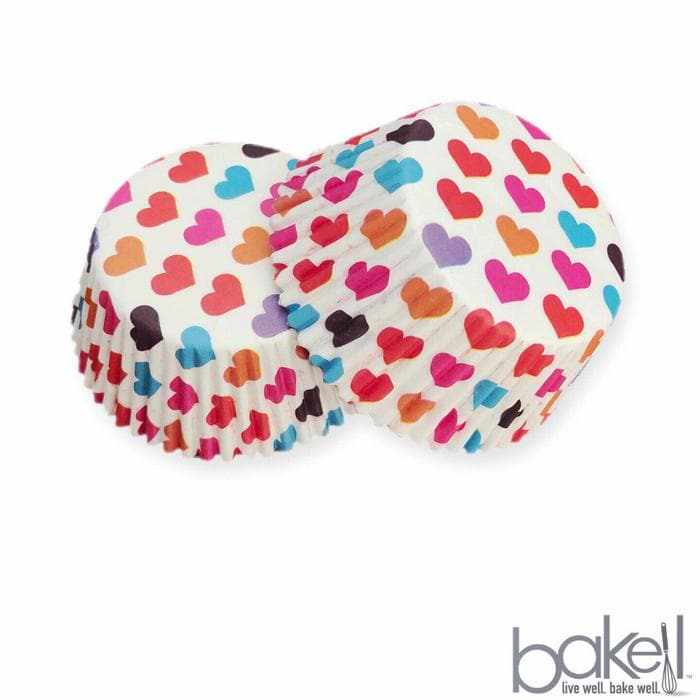 Rainbow Colored Heart Pattern Standard Size Cupcake Wrappers & Liners  | Bakell® Baking Products