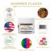 Infographic of a 4 gram jar of Rainbow Edible Shimmer Flakes | bakell.com