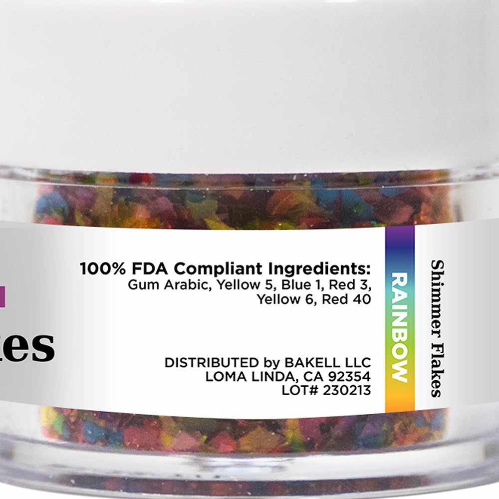 Side view of 4 gram jar of Rainbow Edible Shimmer Flakes | bakell.com