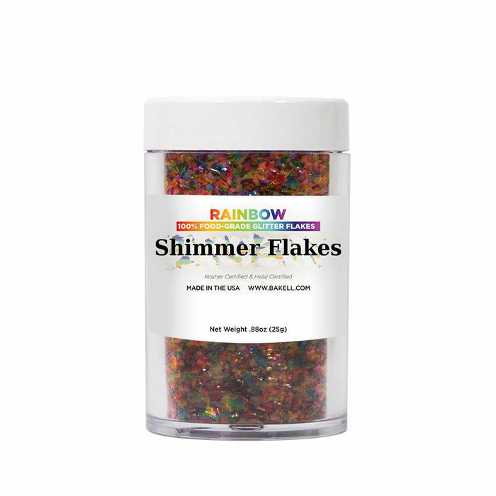 Front View of 25 grams of Rainbow Edible Shimmer Flakes | bakell.com