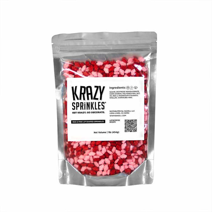 Front view of a pound of Red and Pink Lip Sprinkles. | bakell.com