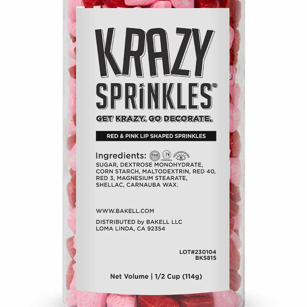 Close up of the label for Red and Pink Lips sprinkles. | bakell.com
