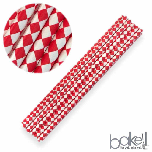Red and White Diamond Print Cake Pop Party Straws-Cake Pop Straws-bakell