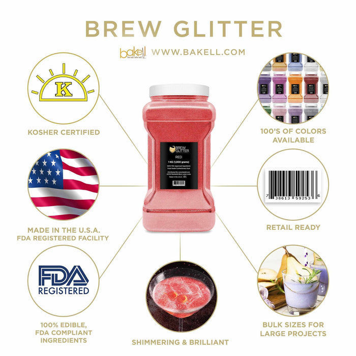 Red Brew Glitter®, Bulk Size | Beverage & Beer Glitters from Bakell