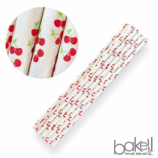 Red Cherry Print Cake Pop Party Straws | Bulk Sizes-Cake Pop Straws_Bulk-bakell