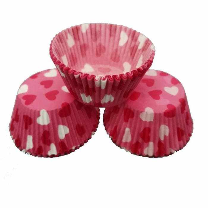 Red, Pink and White Heart Print Cupcake Wrappers & Liners | Bakell® Baking Products