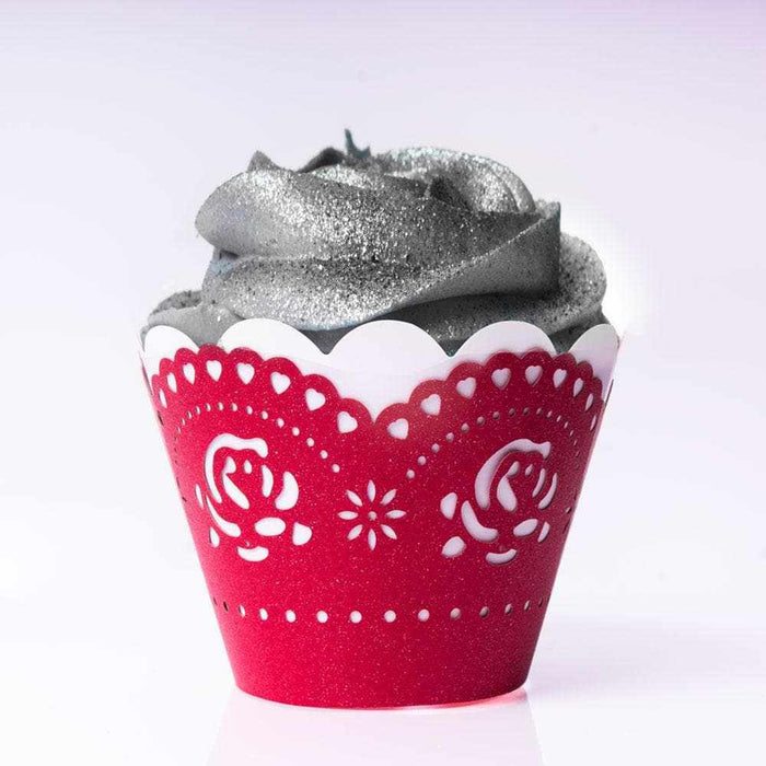 Red Rose Pattern Cupcake Wrappers & Liners  | Bakell® Baking Products