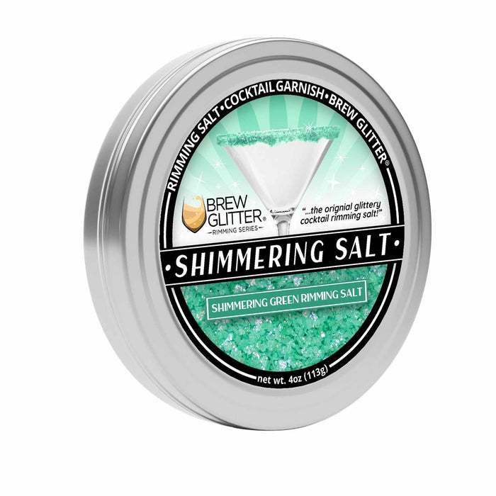Front view of Shimmering Green Rimming Salt tin can. | bakell.com