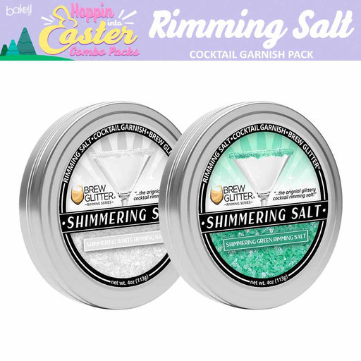 Front view of Shimmering White Rimming Salt tin can, and Shimmering Green Rimming Salt tin can. | bakell.com