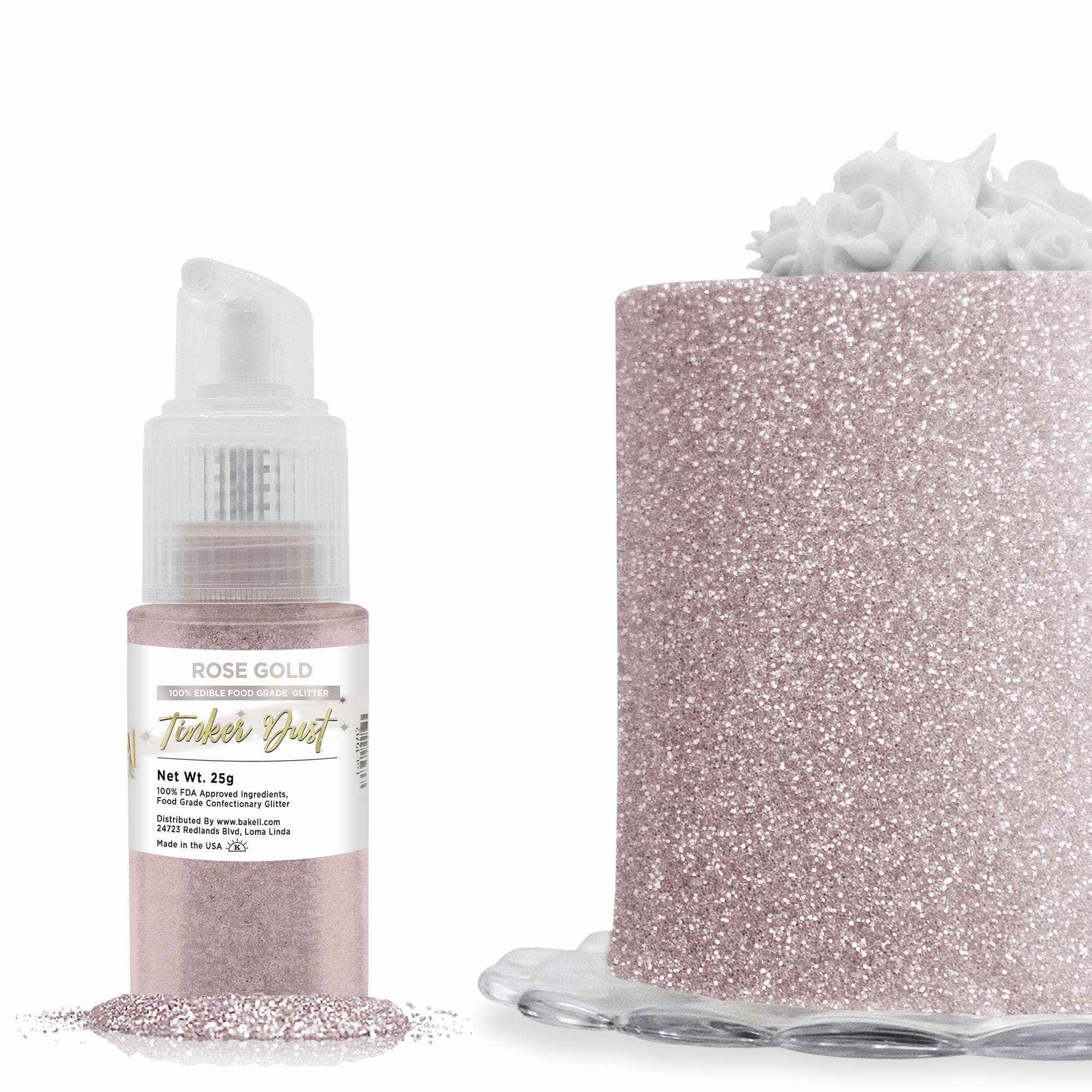 Rose Gold Edible Glitter Spray - Edible Powder Dust Spray Glitter for Food,  Drinks, Strawberries, Muffins, Cake Decorating. FDA Compliant (4 Gram
