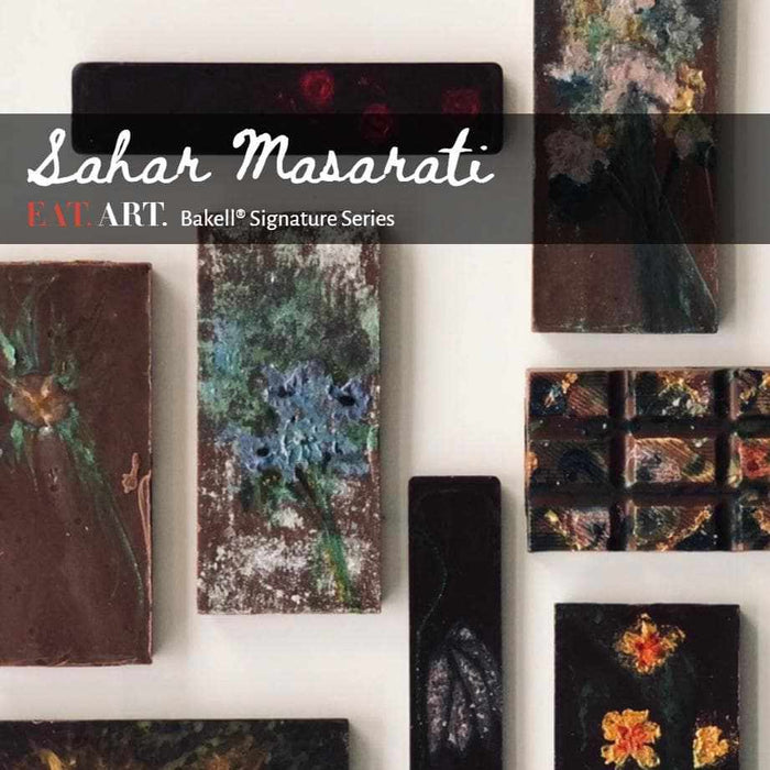 Sahar Masarati Signature Series Edible Art Kit with various chocolate bars painted with colorful edible dusts and glitters.