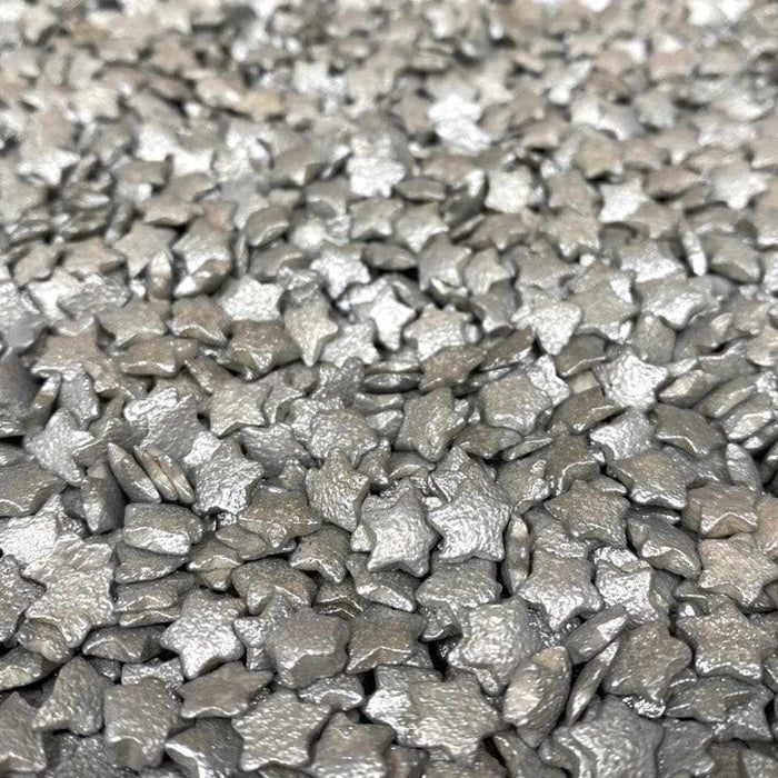 Shiny Silver Pearl Star Shaped Sprinkles-Krazy Sprinkles_HalfCup_Google Feed-bakell