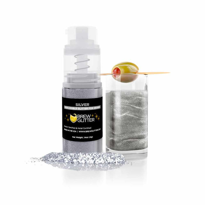 Silver Edible Glitter Mini Spray Pump | Brew Glitter | Bakell