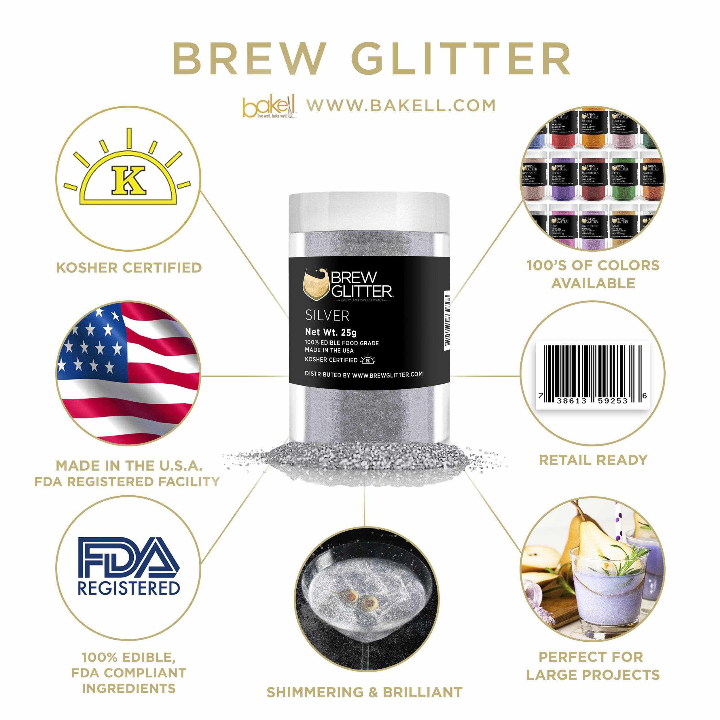 Silver Brew Glitter®, Bulk Size | Beverage & Beer Glitters from Bakell