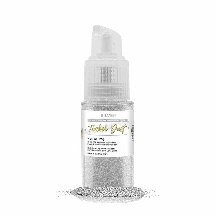 BAKELL Silver Edible Glitter Spray Pump, (25g), TINKER DUST Edible Glitter, KOSHER Certified, 100% Edible Glitter
