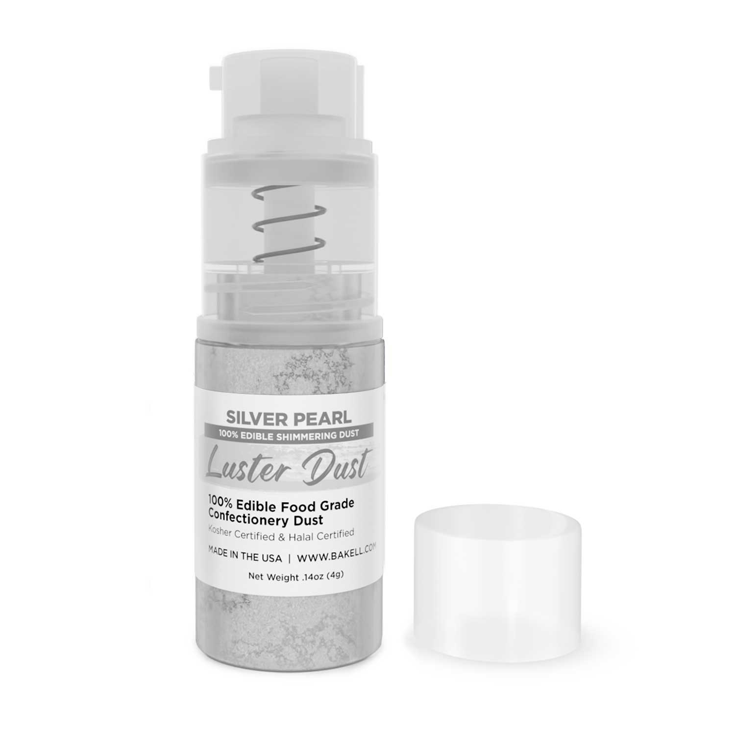 New! Miniature Luster Dust Spray Pump | 4g Silver Pearl Edible Glitter