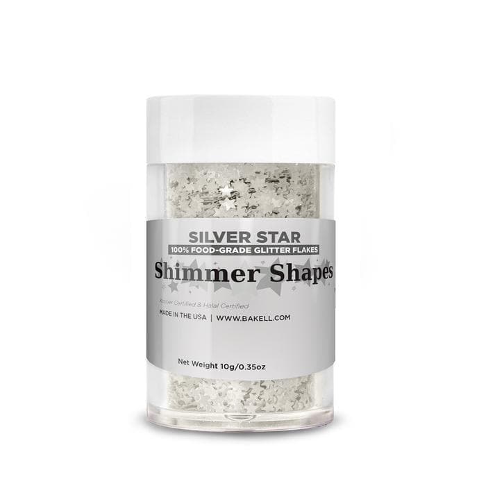 Bulk Silver Star Shaped Edible Shimmer Flakes | #1 Site for 100% Edible Glitter 