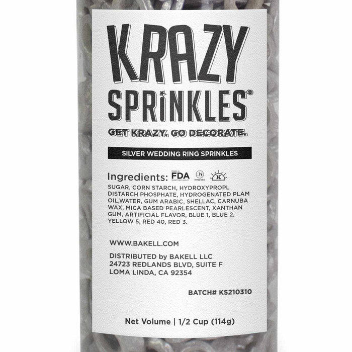 Silver Wedding Ring Shaped Sprinkles-Krazy Sprinkles_HalfCup_Google Feed-bakell
