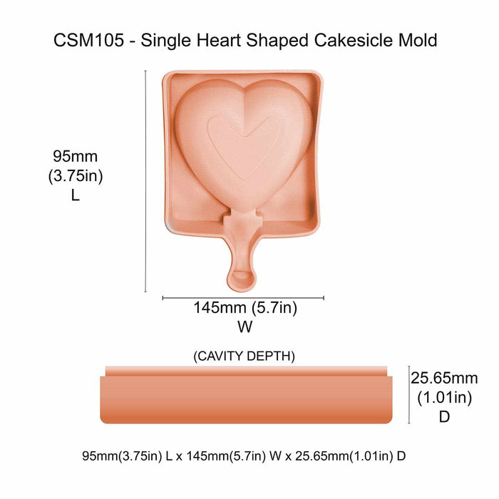Single Heart Cakesicle Mold | Non-Stick Silicone Cake Mold | Bakell
