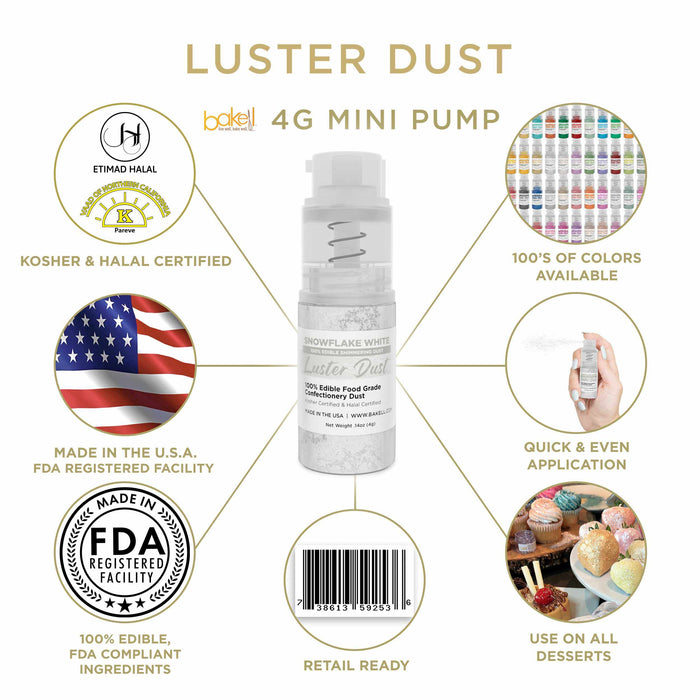New! Miniature Luster Dust Spray Pump | 4g Snowflake White Edible Glitter