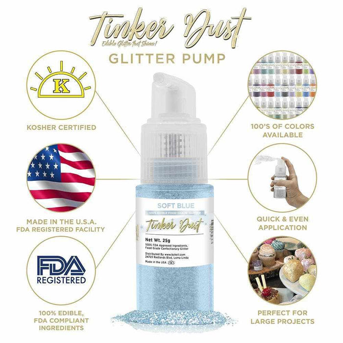 Soft Blue Edible Glitter Spray 25g Pump | Tinker Dust | Bakell