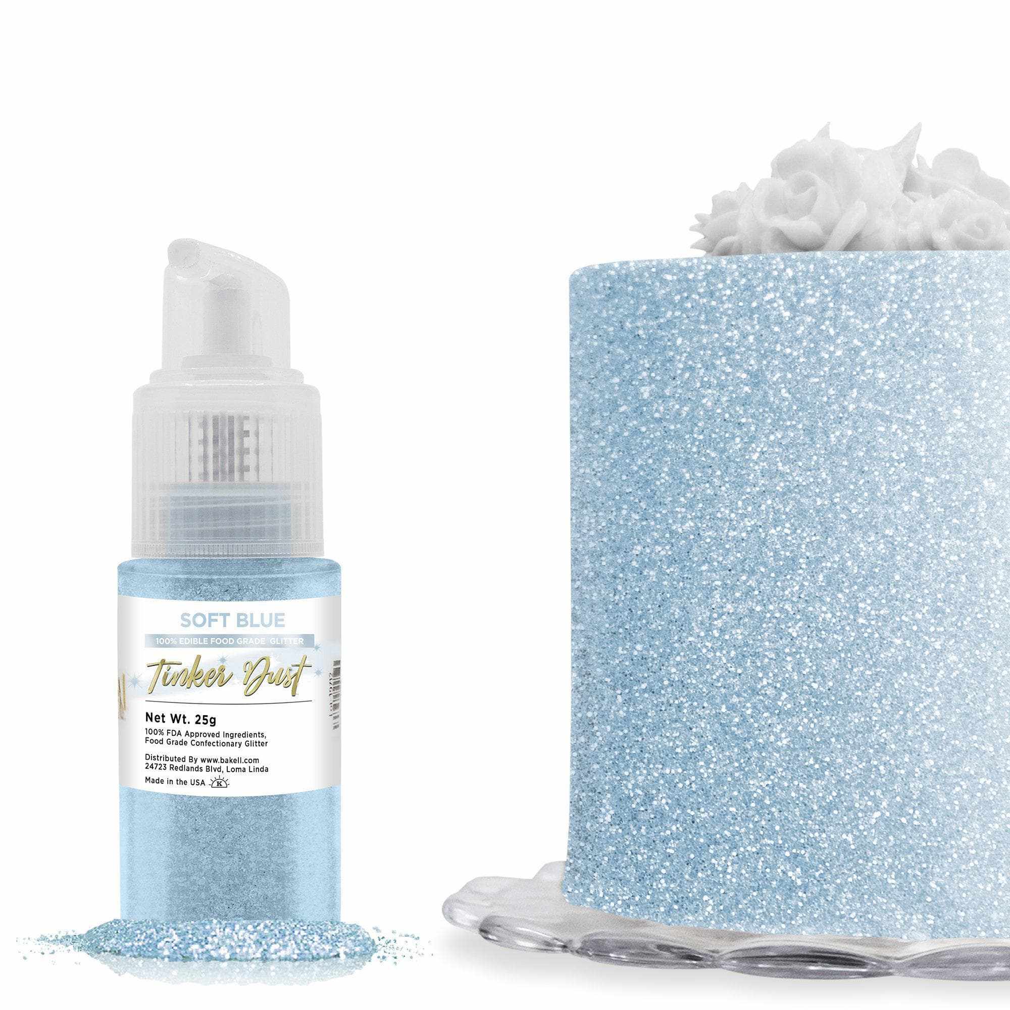 Soft Blue Edible Glitter Spray 25g Pump | Tinker Dust | Bakell