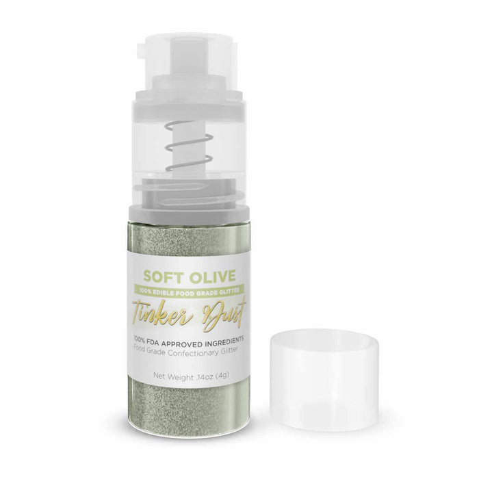 Soft Olive Green Edible Glitter Spray 4g Pump | Tinker Dust® | Bakell