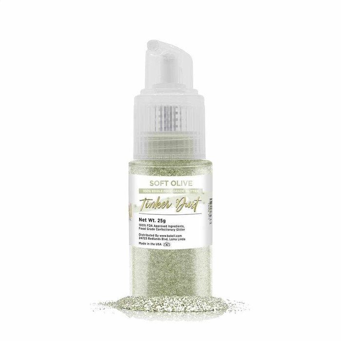 Soft Olive Green Edible Glitter Spray 25g Pump | Tinker Dust | Bakell