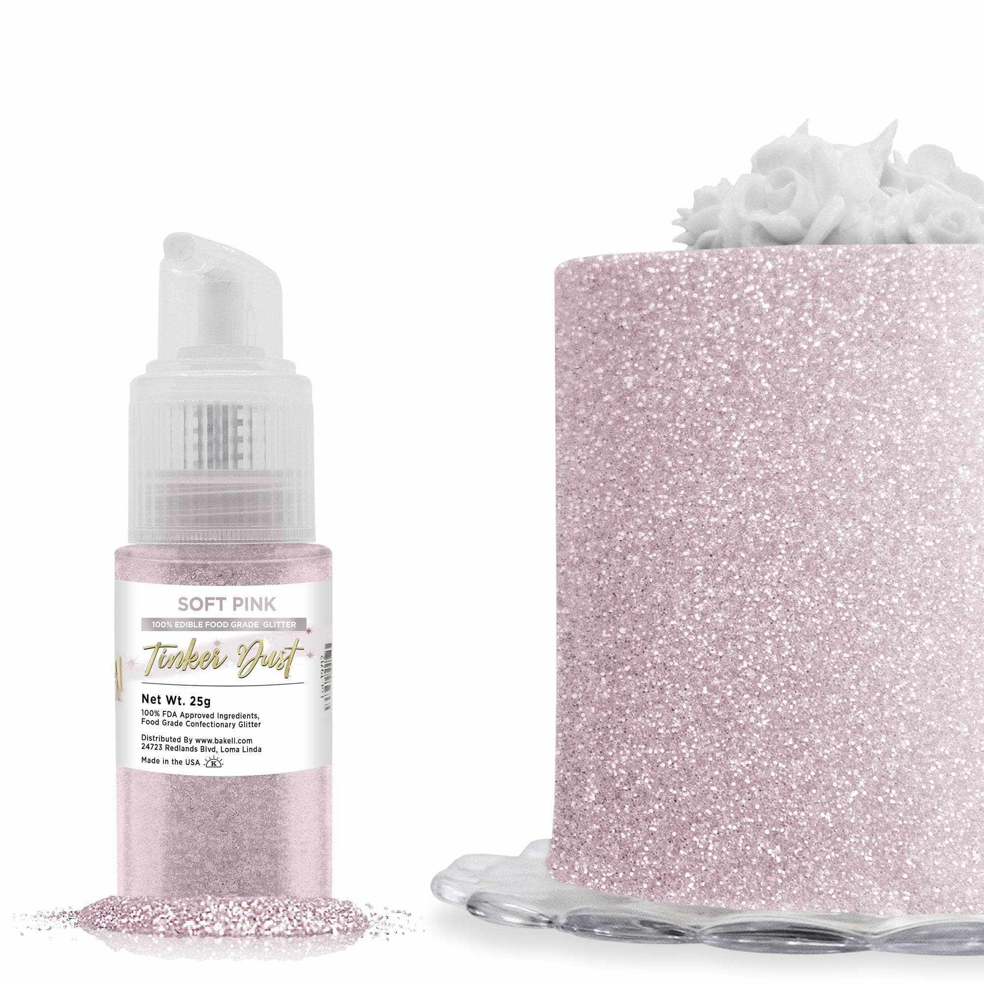 Soft Pink Edible Glitter Spray 25g Pump | Tinker Dust | Bakell
