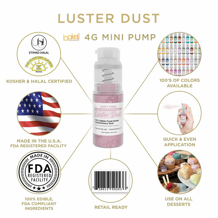 New! Miniature Luster Dust Spray Pump | 4g Soft Pink Edible Glitter