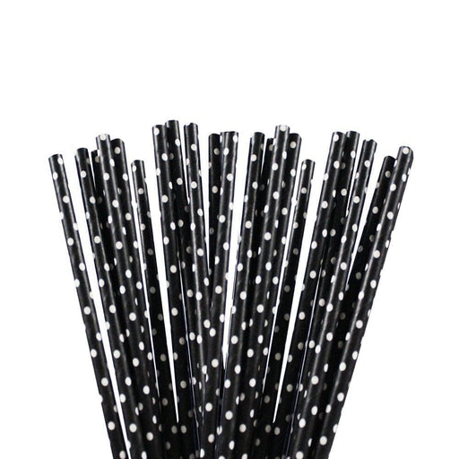 Solid Black with White Polka Dots Cake Pop Party Straws-Cake Pop Straws-bakell