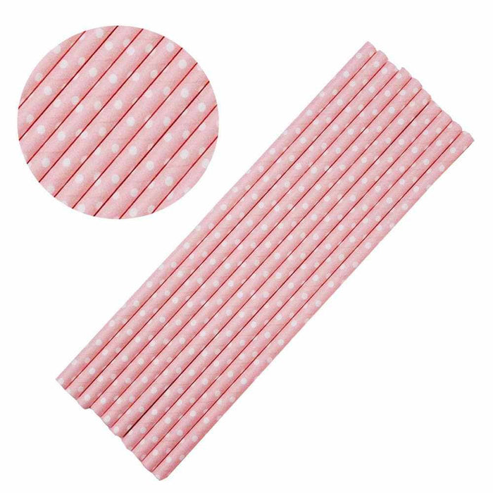 Solid Pink with White Polka Dots Cake Pop Party Straws-Cake Pop Straws-bakell