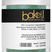 Spruce green luster dust in a clear jar with a black Bakell label and ingredient list.