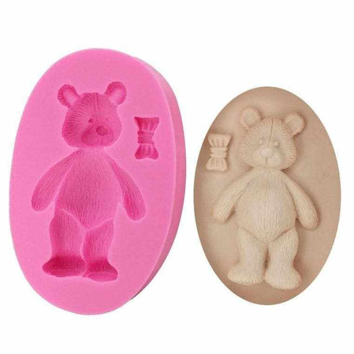 Standing Teddy Bear with Bow Silicone Mold 3.5 inches