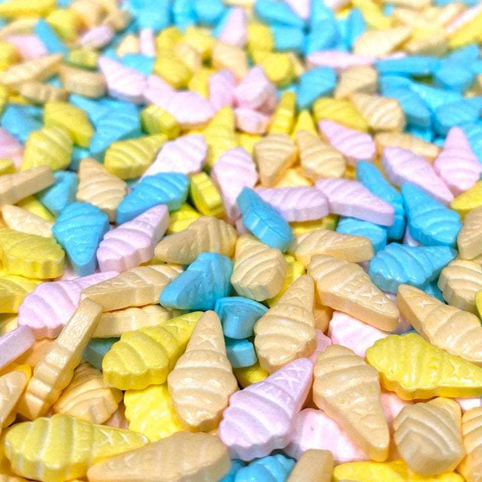 Summer Beach Krazy Sprinkles combo pack with yellow, pink, and blue ice cream cone shaped sprinkles.