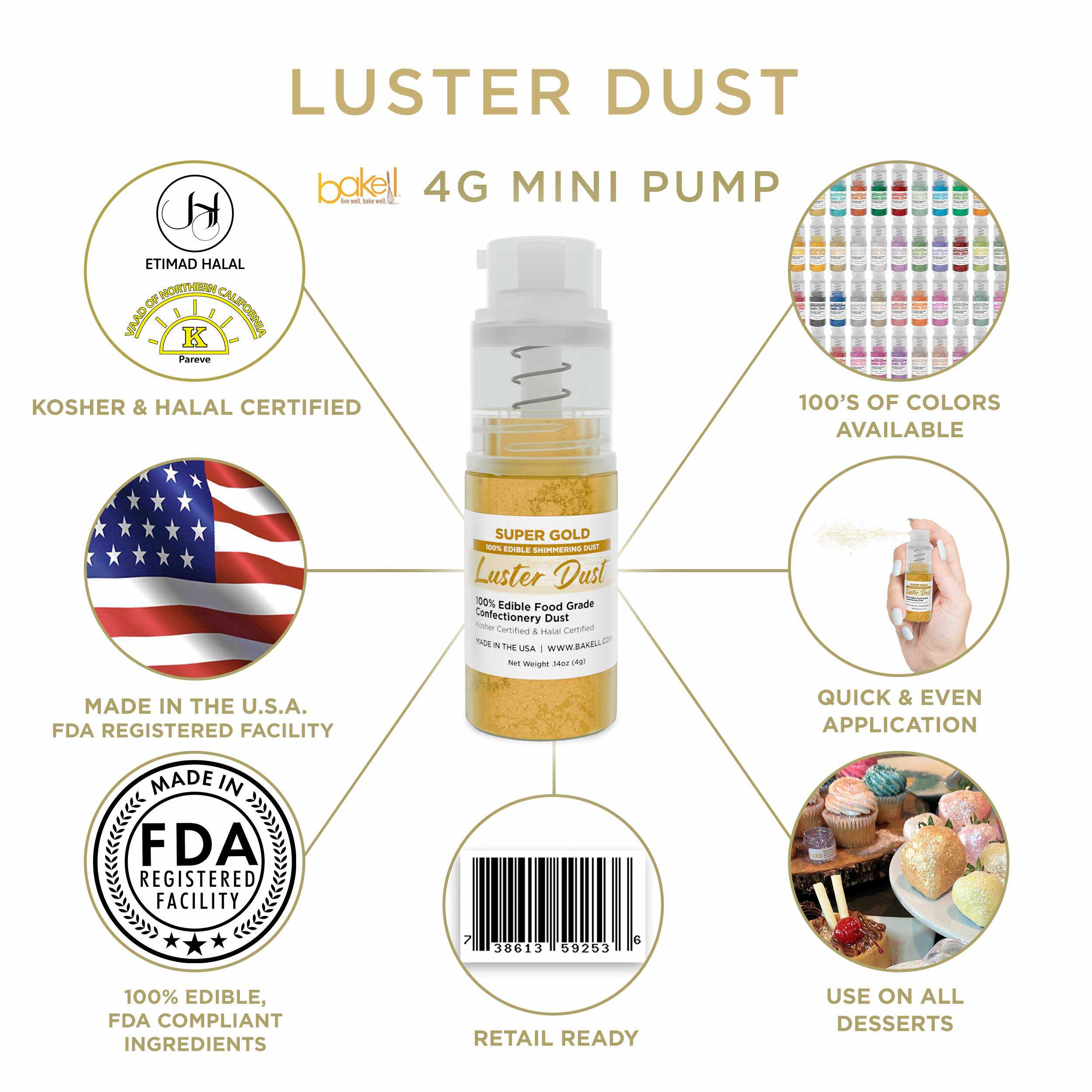 New! Miniature Luster Dust Spray Pump | 4g Super Gold Edible Glitter