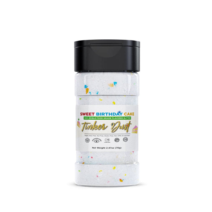 White Sweet Birthday Cake Tinker Dust shaker with colorful sprinkles, 70g.