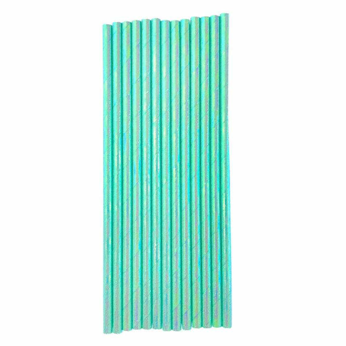 12 PC Cake Pop Party Straws - Teal Iridescent - Bakell