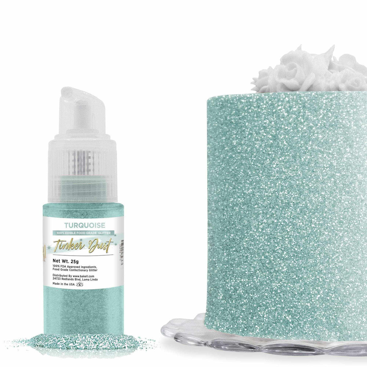 Turquoise Edible Glitter Spray 25g Pump | Tinker Dust | Bakell — Bakell®
