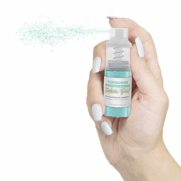 Turquoise Edible Glitter Spray 4g Pump | Tinker Dust® | Bakell