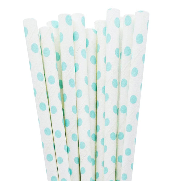 Bulk Size White and Baby Blue Polka Dot Cake Pop Straws | Bakell