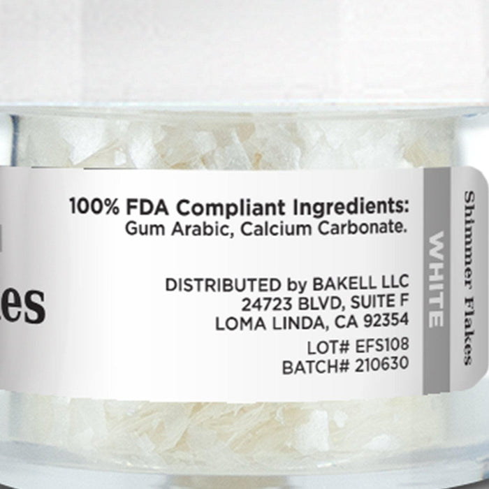 White Edible Shimmer Flakes 4 Gram Jar | Bakell