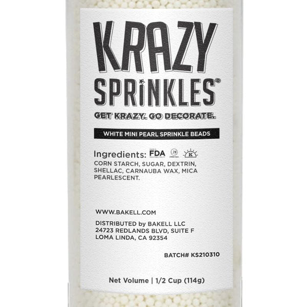 Buy White Mini Pearl Beads by Krazy Sprinkles | Bakell 1/2 Cup