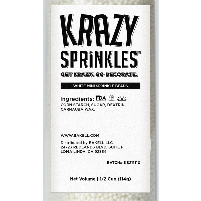 White Mini Sprinkle Beads Wholesale (24 units per/ case) | Bakell