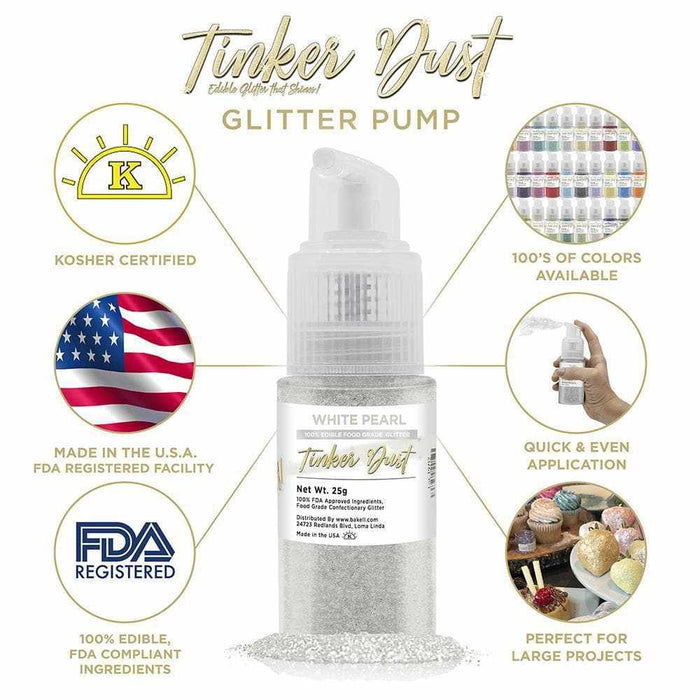 Buy White Pearl Tinker Dust Food Grade Edible Glitter, Bulk Sizes, $$37.98 USD