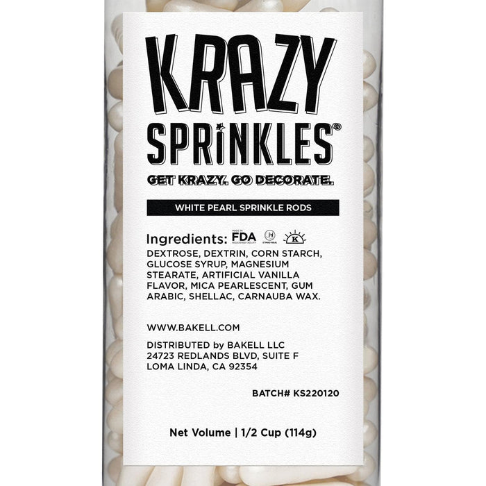 White Pearl Rods Sprinkles-Krazy Sprinkles_HalfCup_Google Feed-bakell