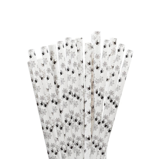 Bulk Size White with Black Spiderweb Print Cake Pop Party Straws