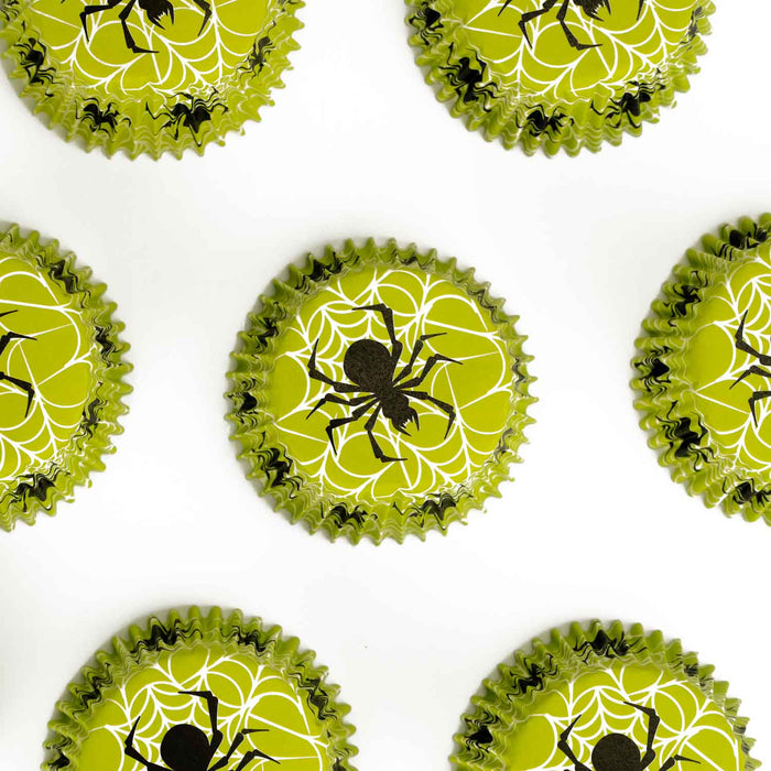 Yellow & Black Spiderweb Print Cupcake Wrappers & Liners | Bakell